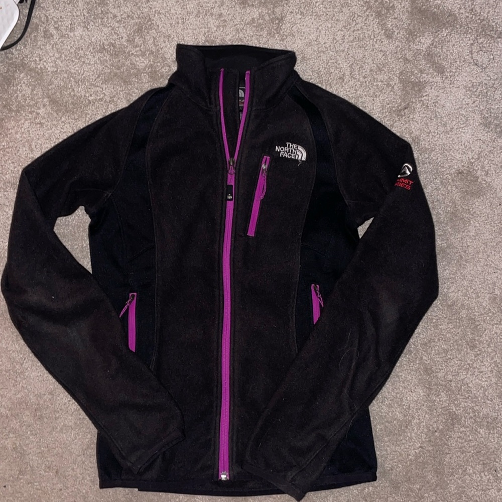 North face summit series black with purple trimming fleece jacket size xs